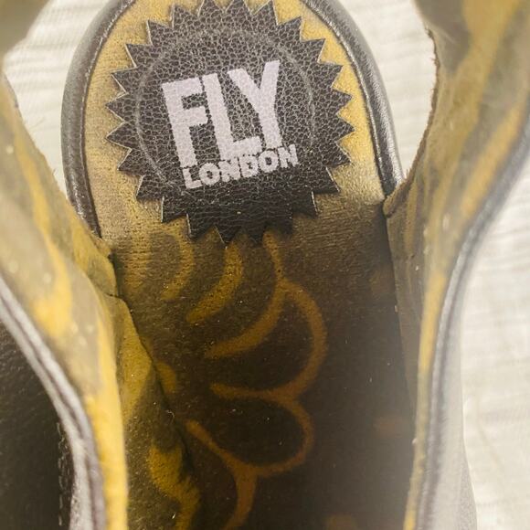 Fly‎ London Black Leather Yala Wedge Peep Toe Ankle Strap Size 37/6.5 - Picture 5 of 10